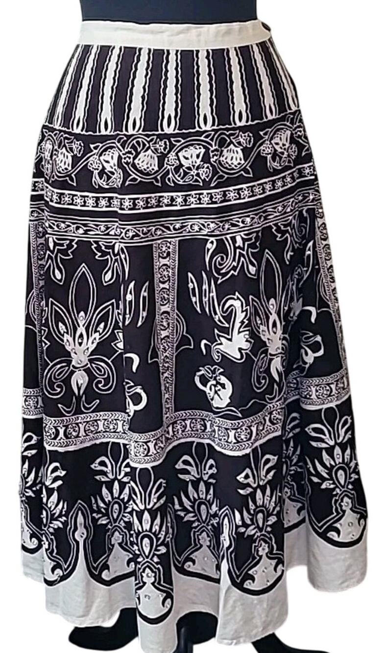 Vintage Jessica Taylor Rockabilly Peasant Skirt Brown White Boho Sz 28